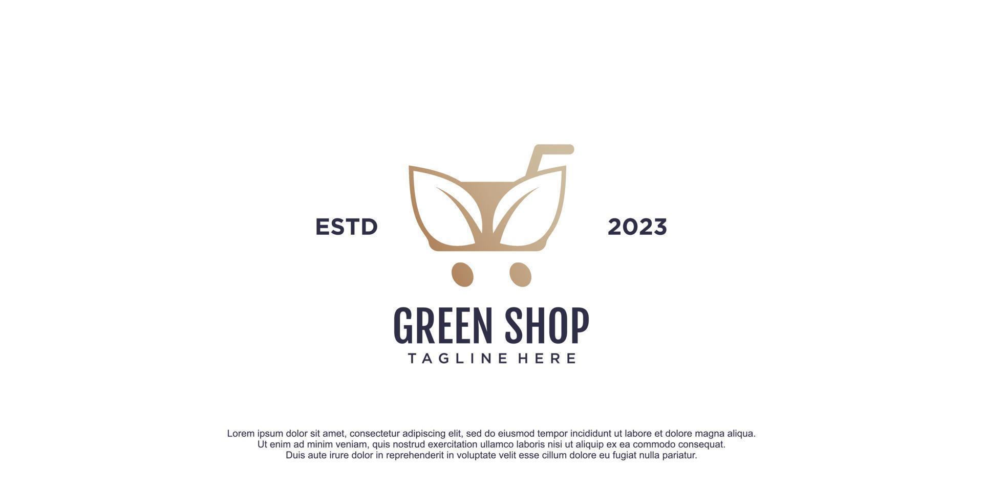 Green shop logo with trolley concept design icon vector illustration