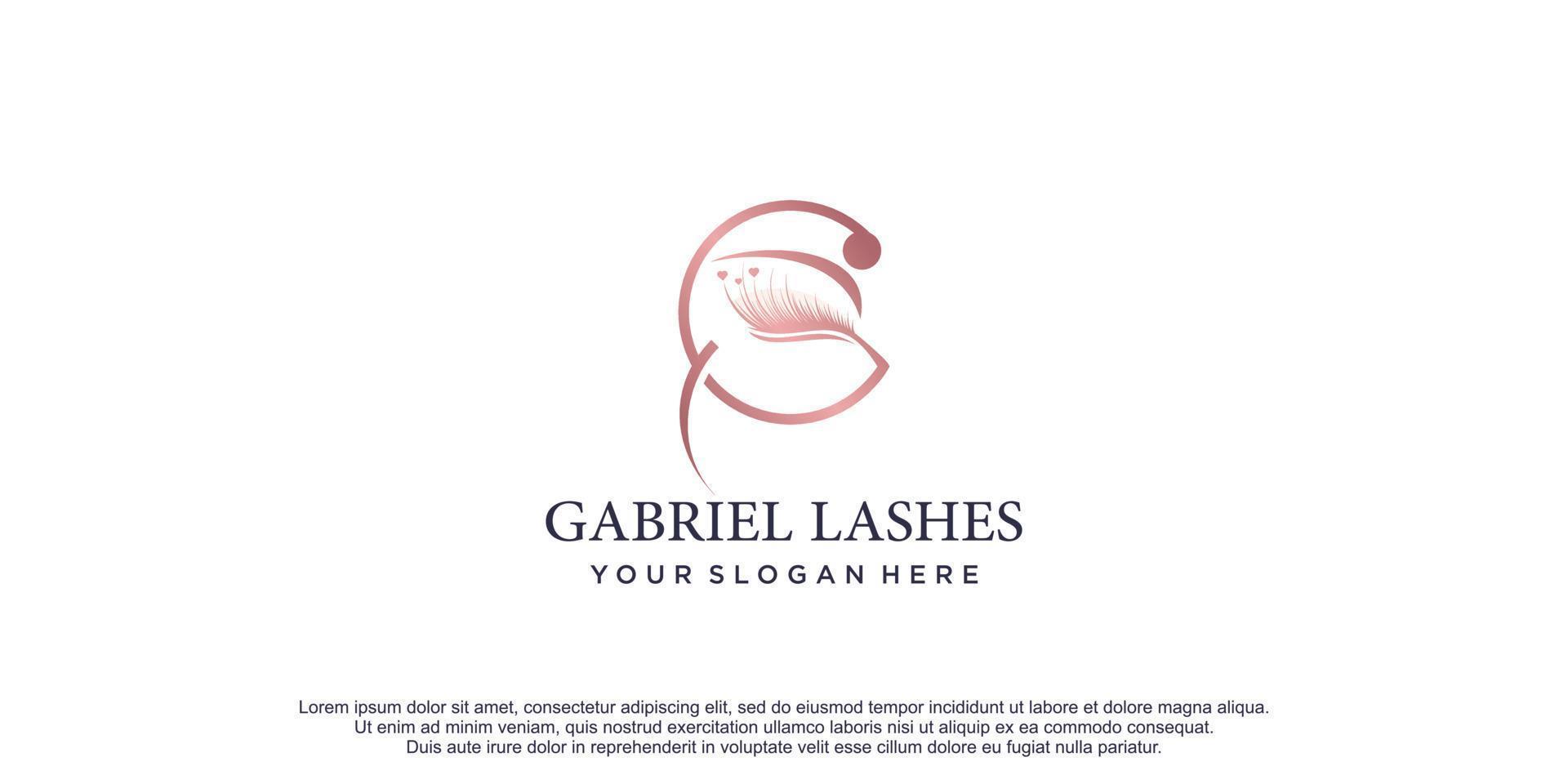 Beauty lashes with initial G creative unique design vector icon illustration