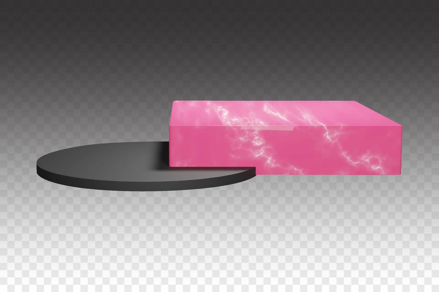 Double pink and black podium composition. Pedestal with realistic stone texture for product display on presentation. Isolated vector stand for promotion in media