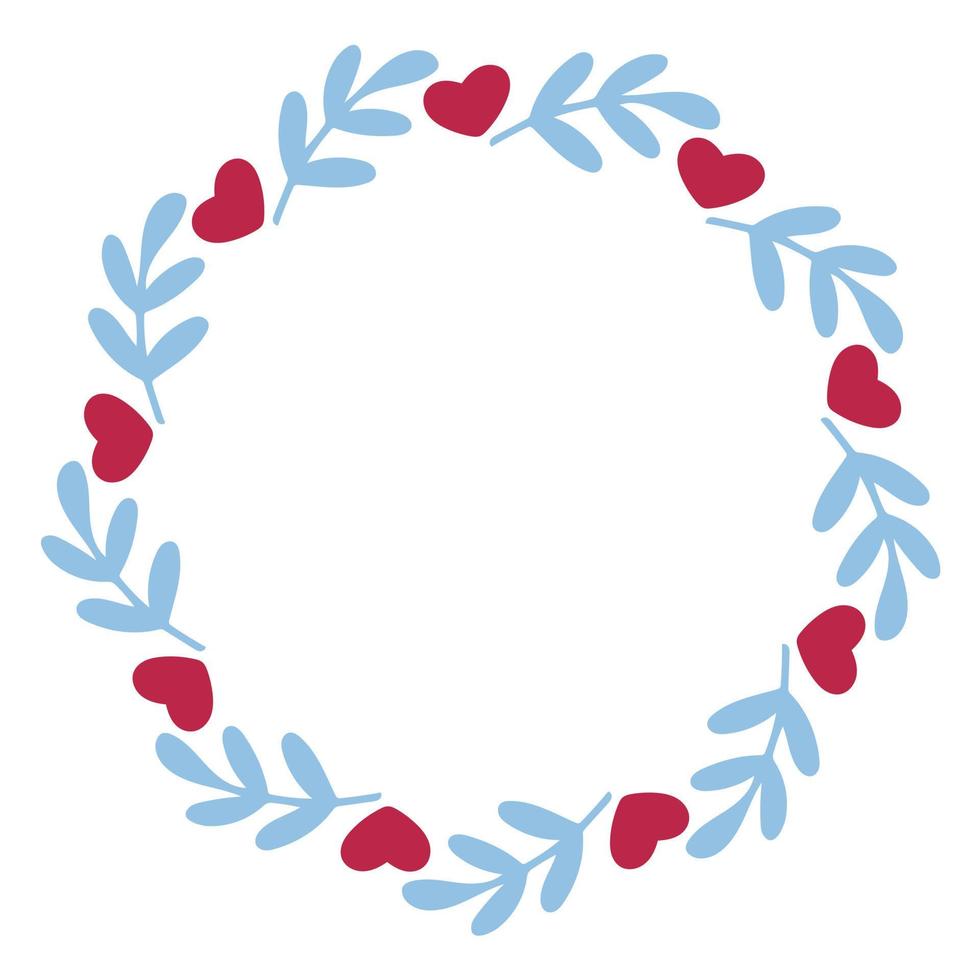 Cute wreath with hearts and leaves vector