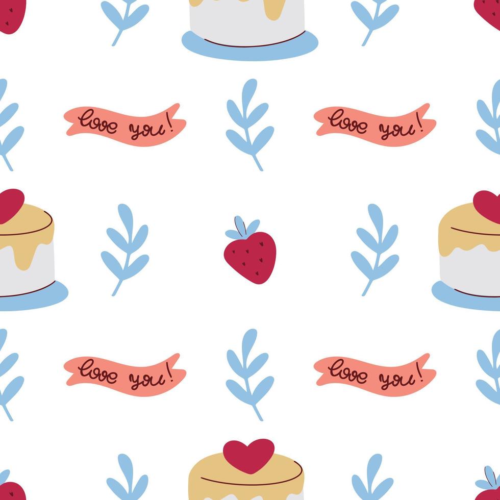 Cakes and strawberries seamless pattern vector