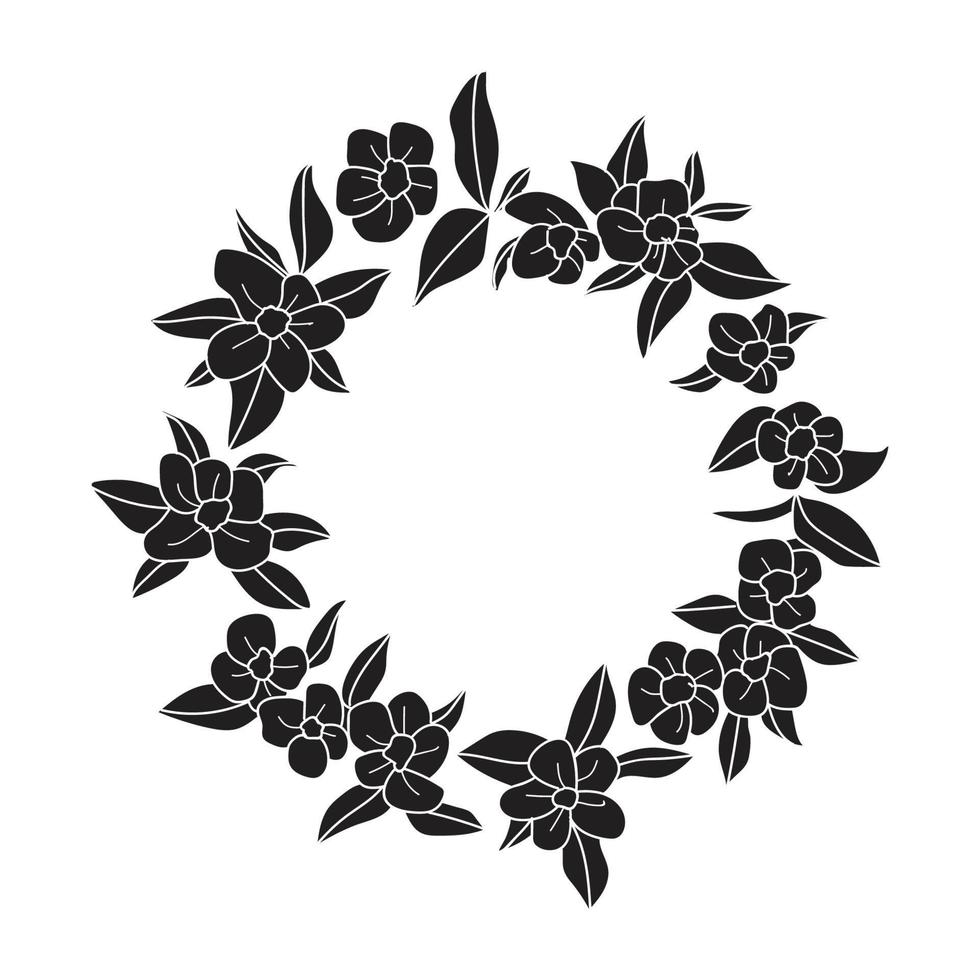 poner corona floral con hojas y bayas, elemento de diseño de corona de laurel, mano simple dibujada para invitación de boda, tarjeta de saludo, flores aisladas en fondo blanco. vector