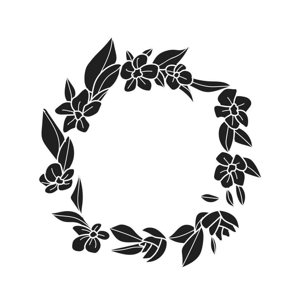 poner corona floral con hojas y bayas, elemento de diseño de corona de laurel, mano simple dibujada para invitación de boda, tarjeta de saludo, flores aisladas en fondo blanco. vector