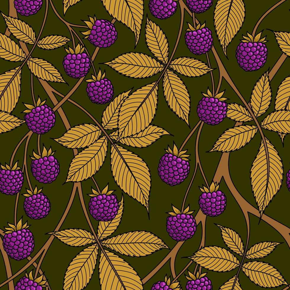 OLIVE SEAMLESS VECTOR BACKGROUND WITH LILAC BLACKBERRY FRUITS