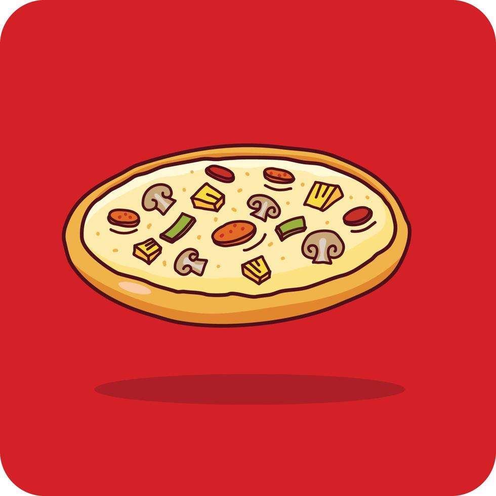 Pizza with topping Mushroom, ham, bacon and pineapple, vector design and isolated background.