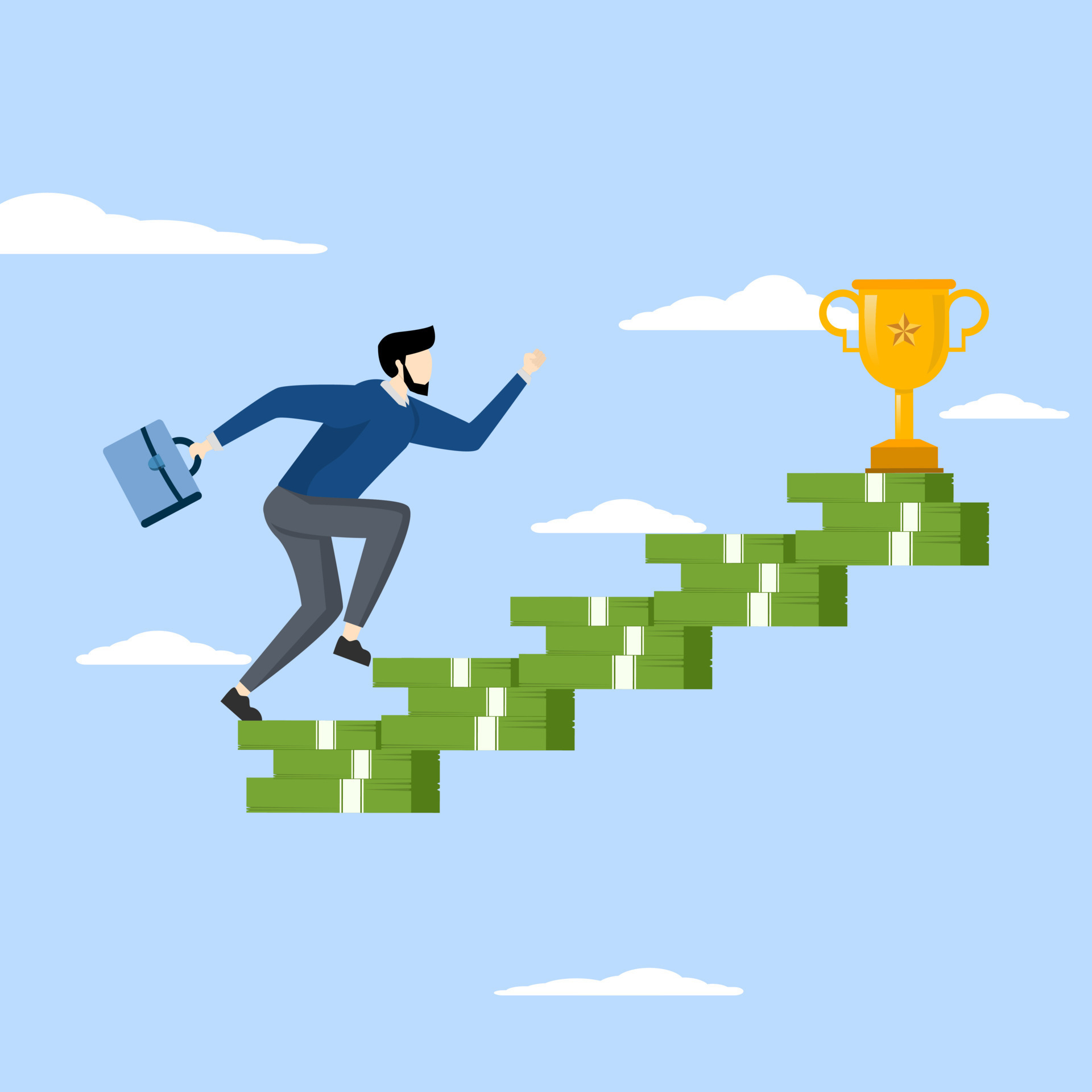 Ladder to money success concept, financial independence or financial freedom, businessman will 