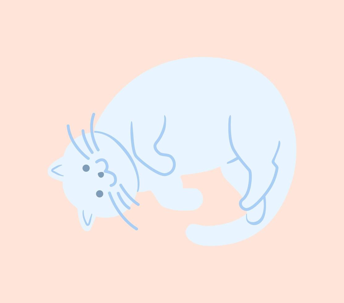 Cute cat lying on its side. Vector hand-drawn illustration in a modern, flat style.