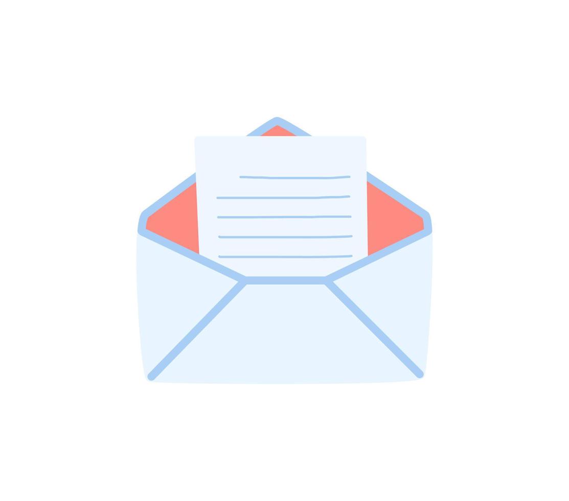 An open envelope with a letter inside, the letter is read. Vector illustration in a hand-drawn style.