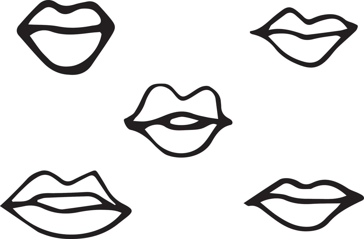 Lips closed and parted in Doodle style on white background. Vector, monochrome illustration. It can be used in postcards, invitations, and posters. vector