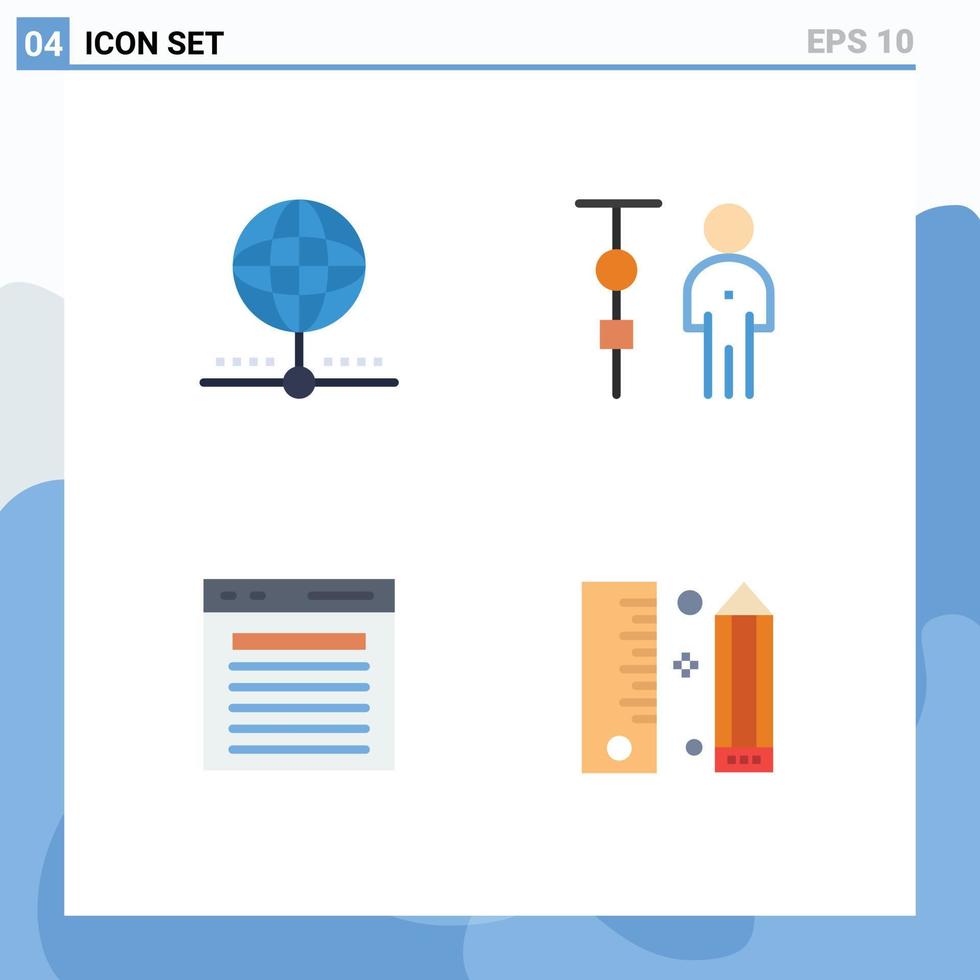 Set of 4 Vector Flat Icons on Grid for cloud people global chart find Editable Vector Design Elements