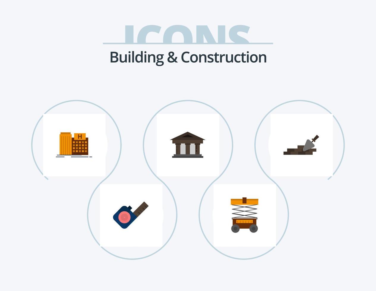 paquete de iconos planos de construcción y construcción 5 diseño de iconos. Finanzas. palacio de justicia. banco. edificio vector