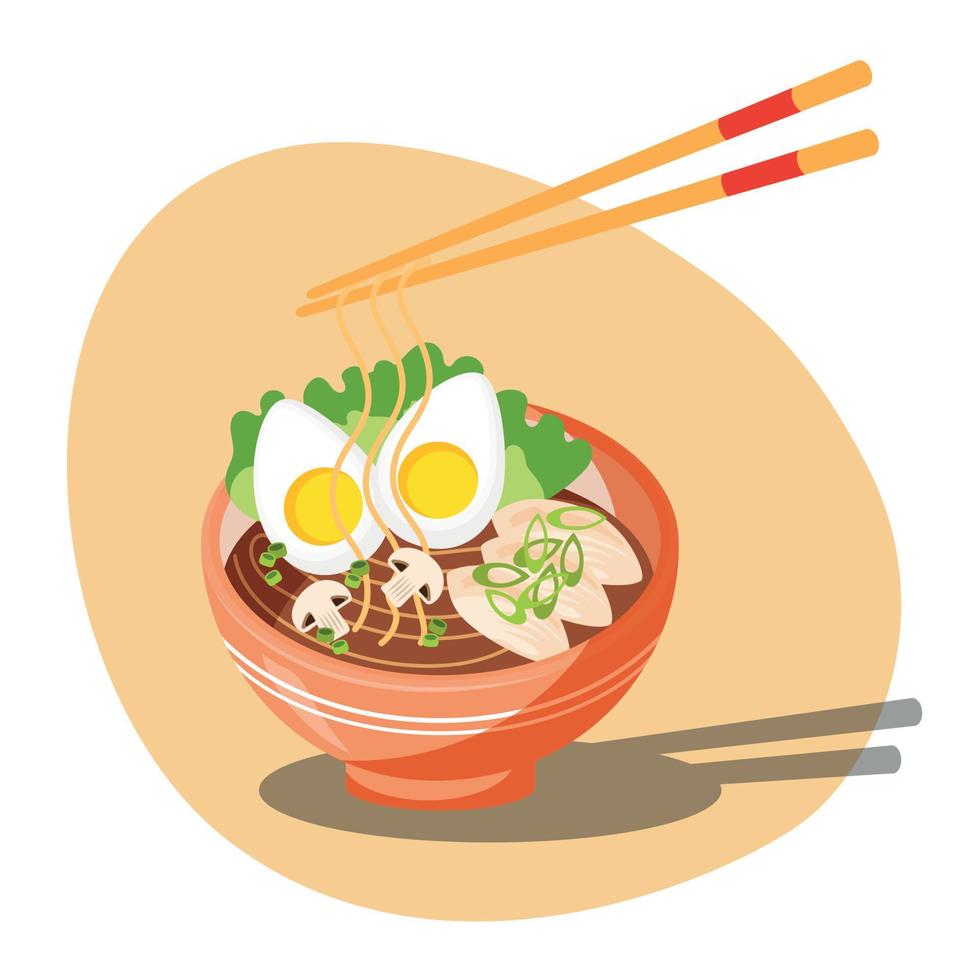 Asianfood. Soup Ramen, Traditional Asian Soup. Japanese Soup With Egg, Chicken And Noodles vector