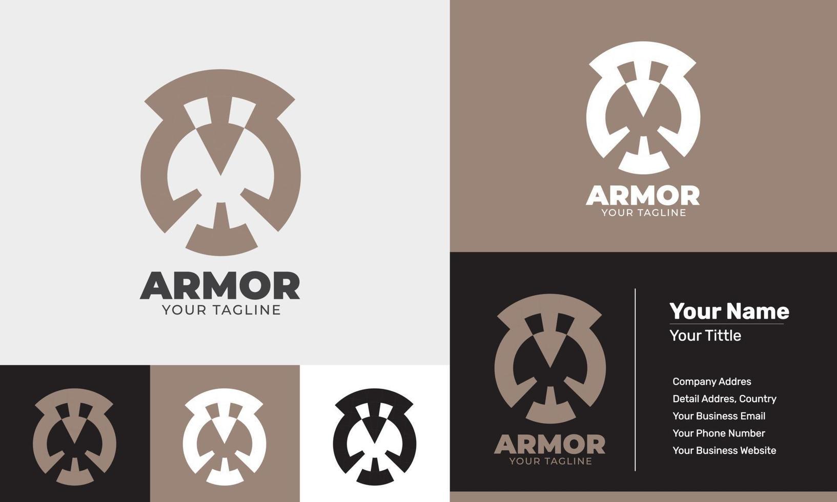 plantilla de logotipo de armadura y juego moderno de diseño plano vector