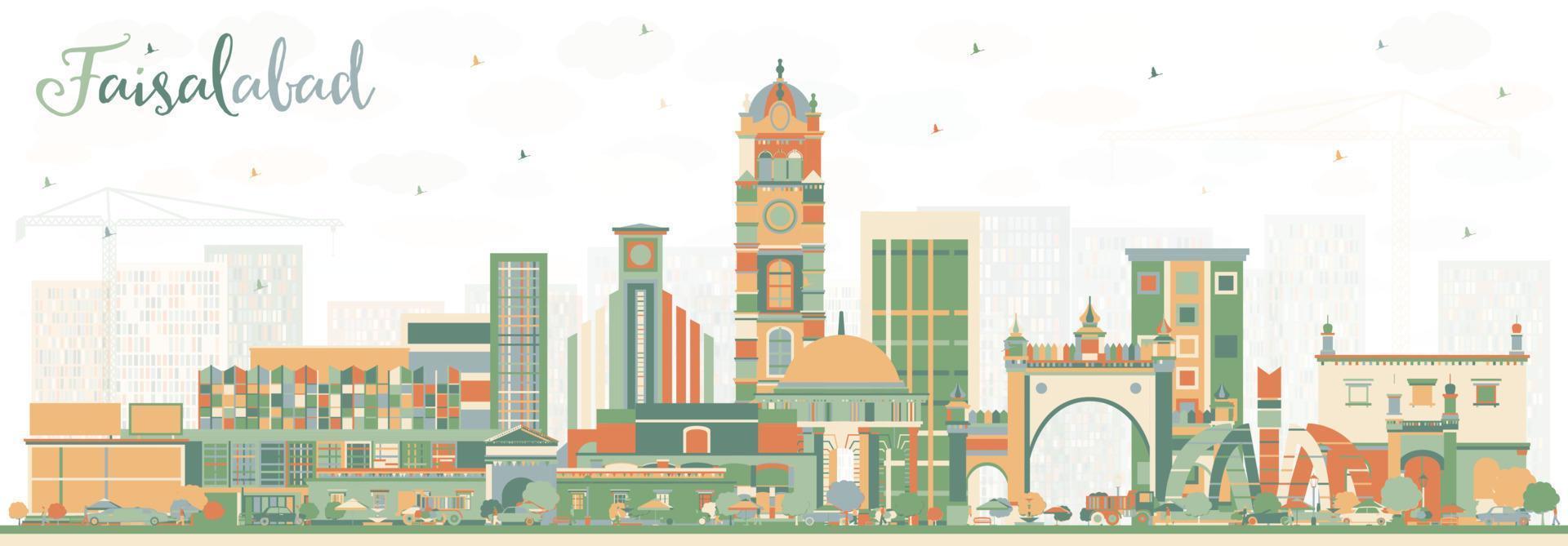 Faisalabad Pakistan City Skyline with Color Buildings. vector