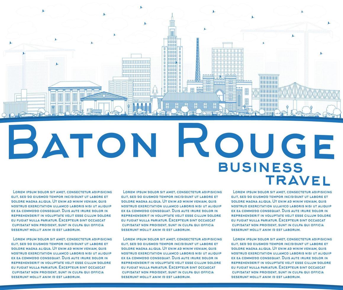 Outline Baton Rouge Louisiana City Skyline with Blue Buildings and Copy Space. vector