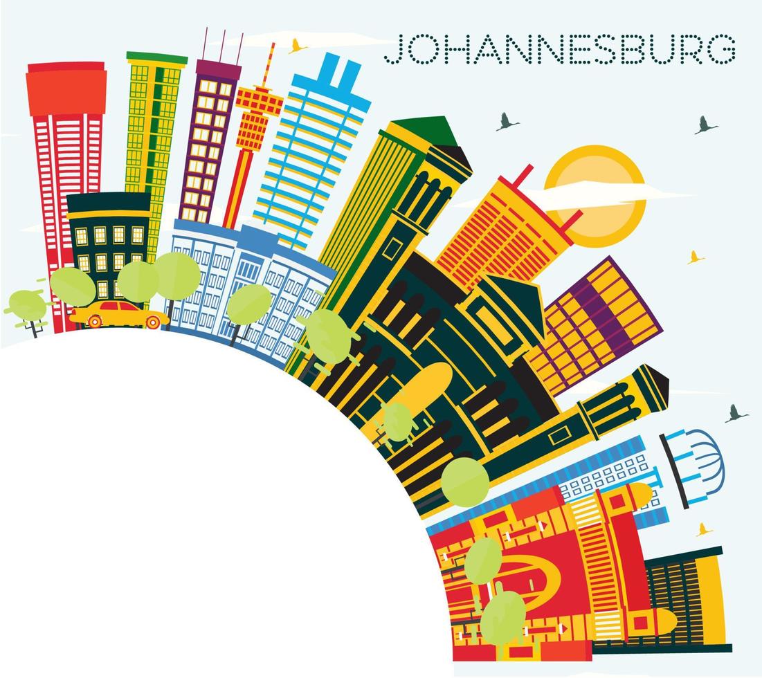 Johannesburg South Africa City Skyline with Color Buildings, Blue Sky and Copy Space. vector