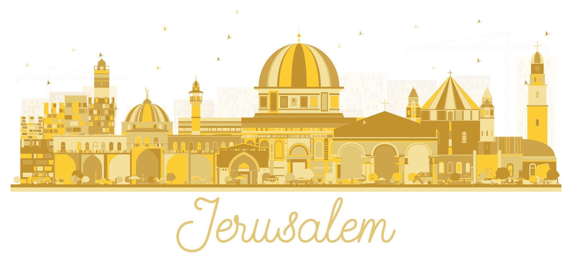 Jerusalem Israel Skyline Silhouette with Golden Buildings. vector