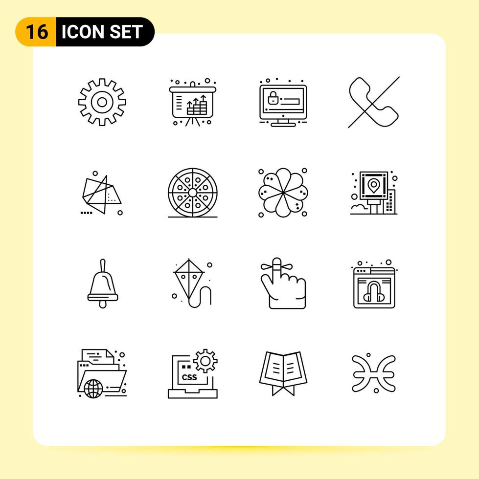 Pack of 16 Modern Outlines Signs and Symbols for Web Print Media such as effects phone password mobile call Editable Vector Design Elements