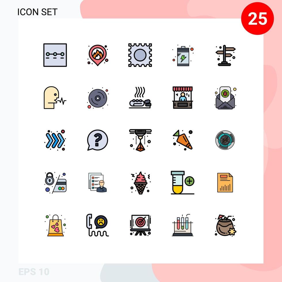 User Interface Pack of 25 Basic Filled line Flat Colors of speech human battery audio direction Editable Vector Design Elements