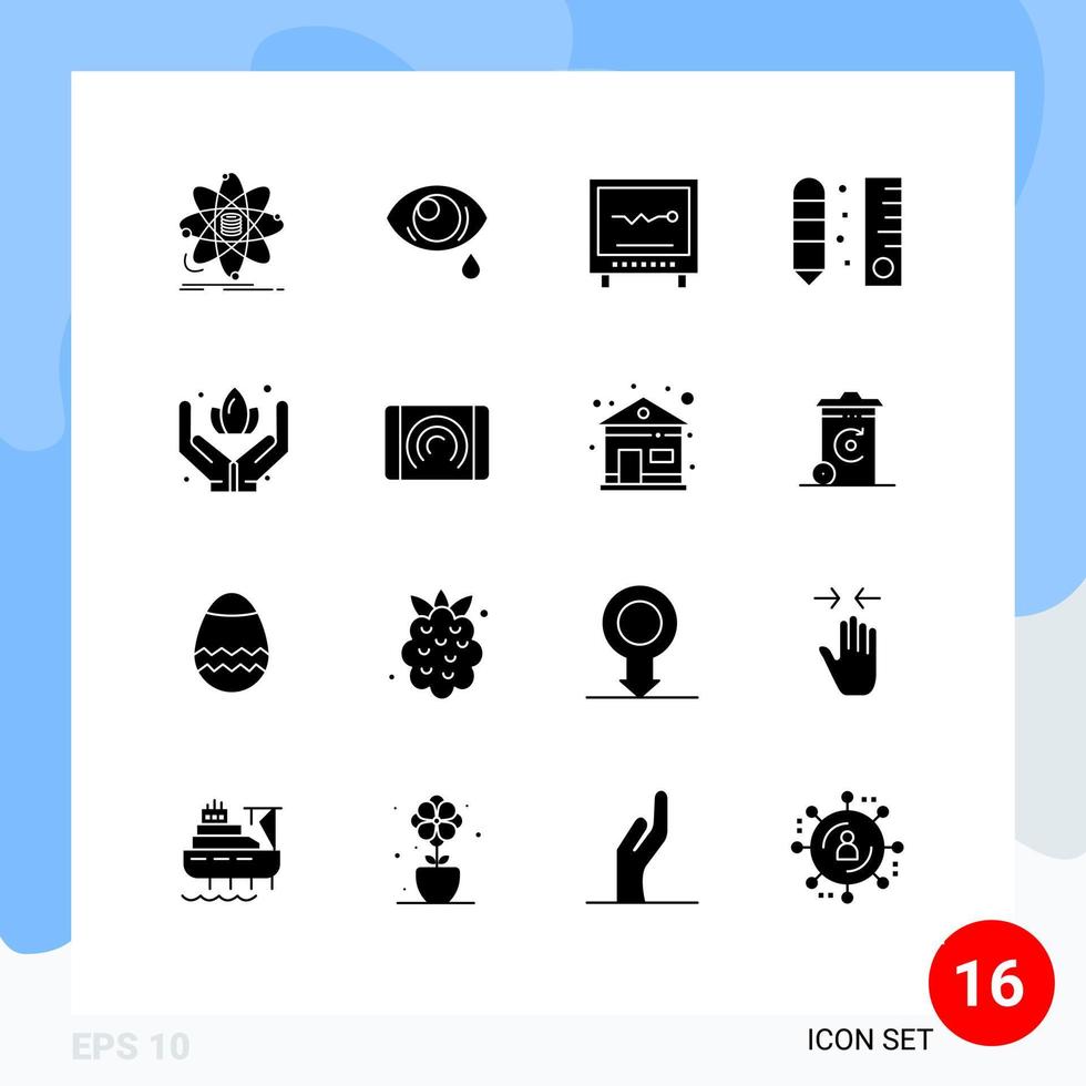 16 User Interface Solid Glyph Pack of modern Signs and Symbols of ruler draw sad drafting heartbeat Editable Vector Design Elements