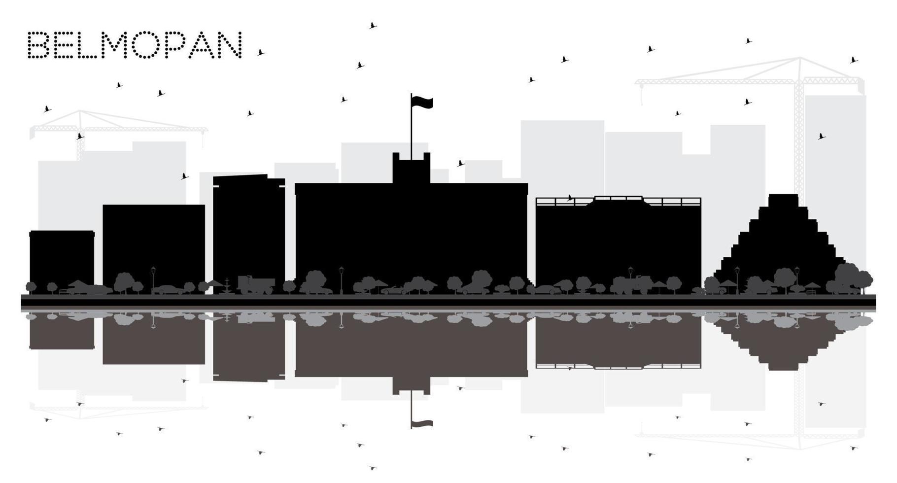 Belmopan Belize City skyline black and white silhouette with Reflections. vector