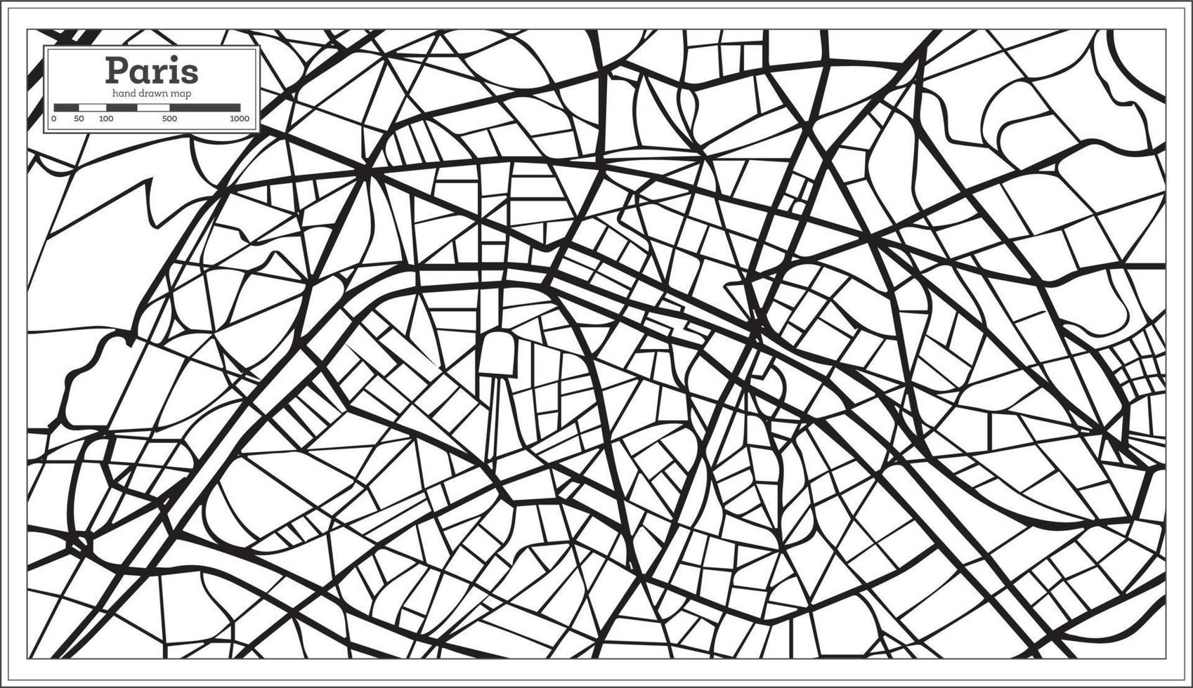 Paris France City Map in Black and White Color. vector