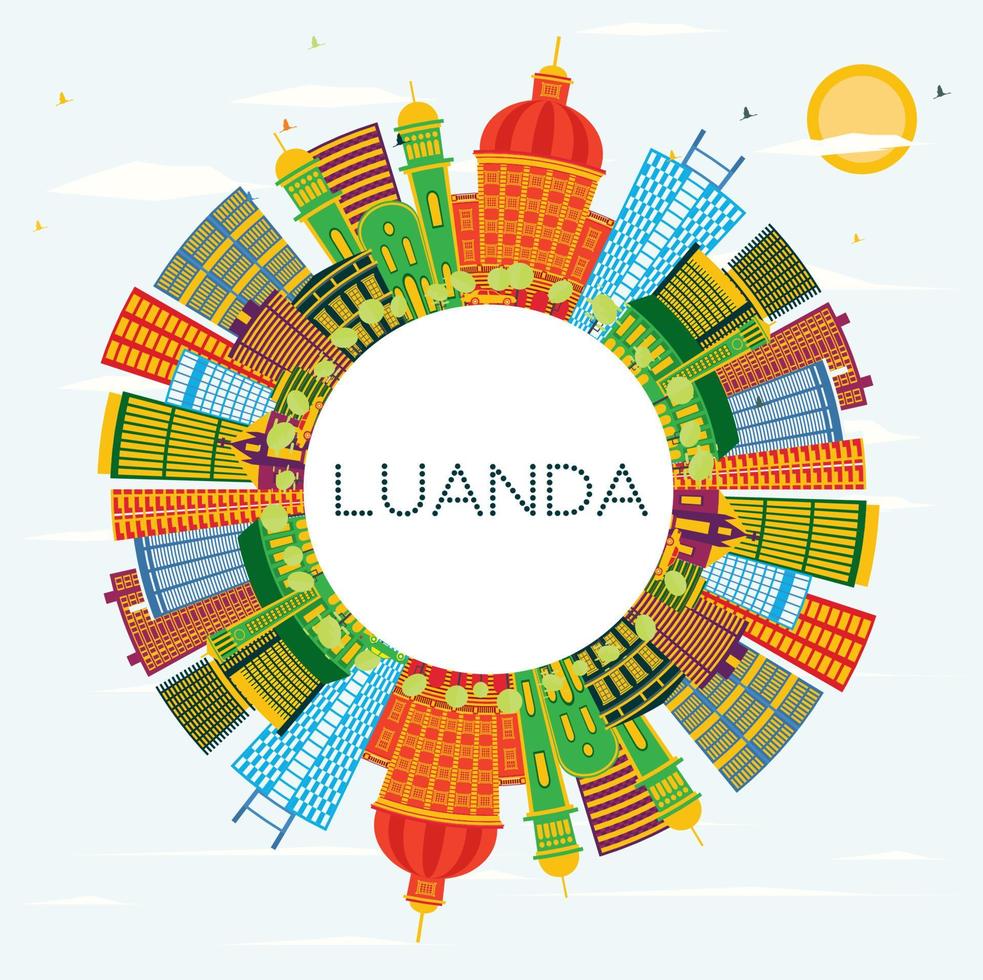 Luanda Angola City Skyline with Color Buildings, Blue Sky and Copy Space. vector