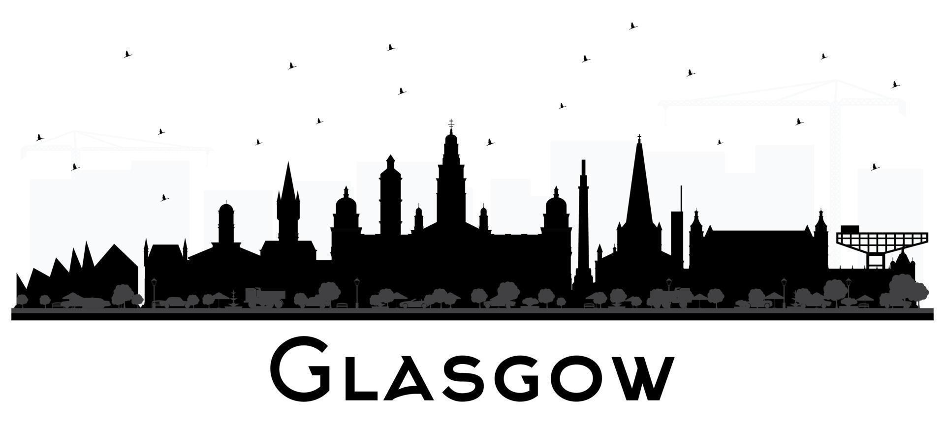 Glasgow Scotland City Skyline with Black Buildings Isolated on White. vector