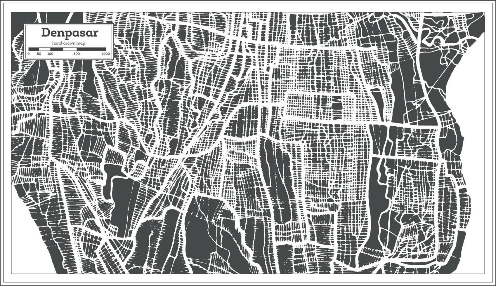 Denpasar Indonesia City Map in Retro Style. Outline Map. vector