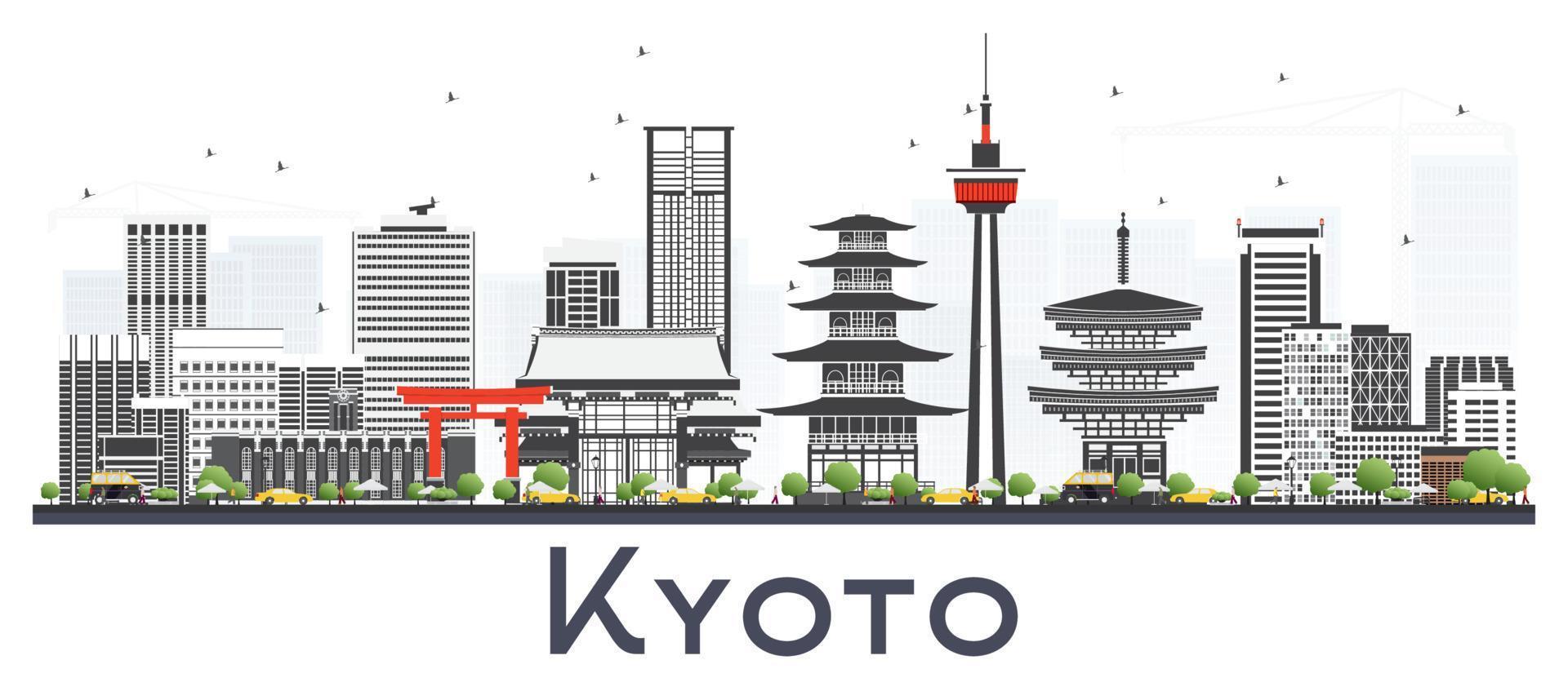 Kyoto Japan City Skyline with Gray Buildings Isolated on White vector