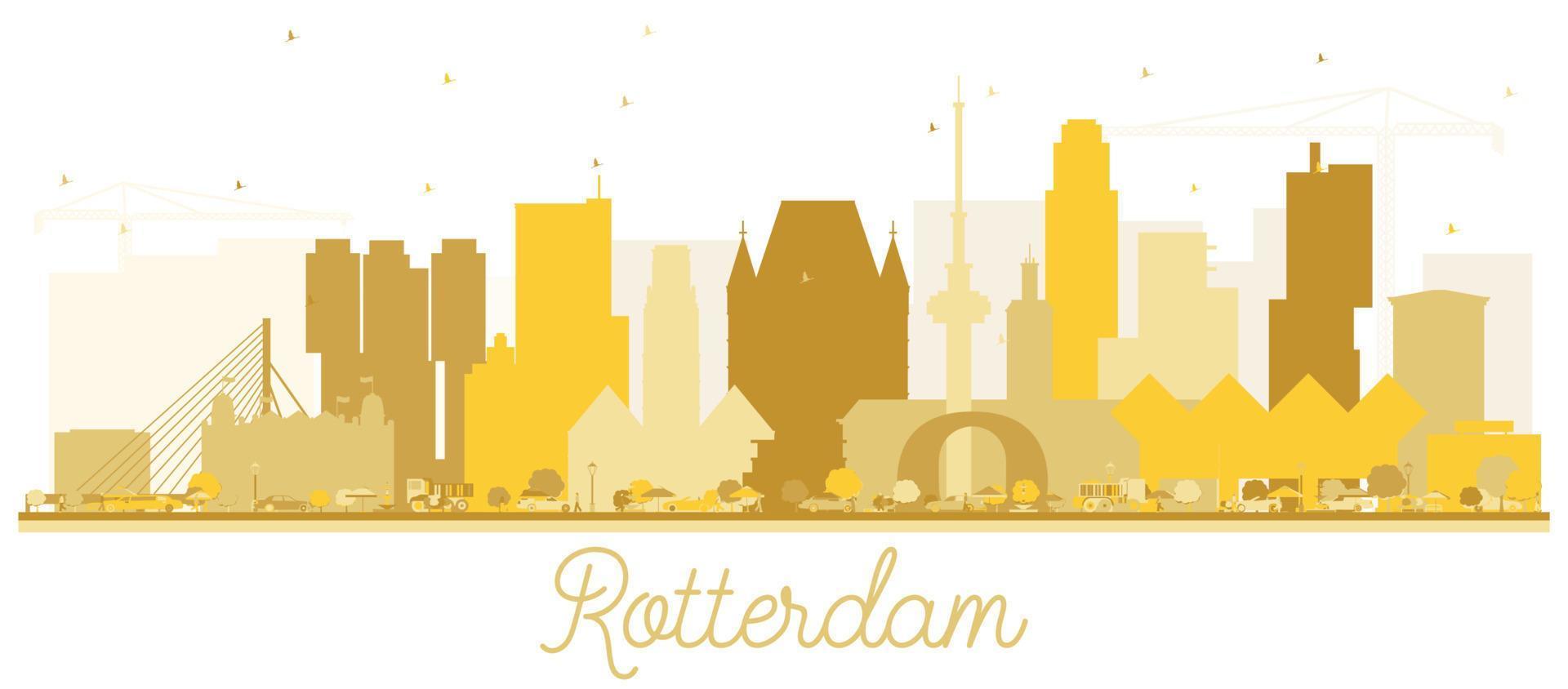 Rotterdam Netherlands skyline Golden silhouette. vector