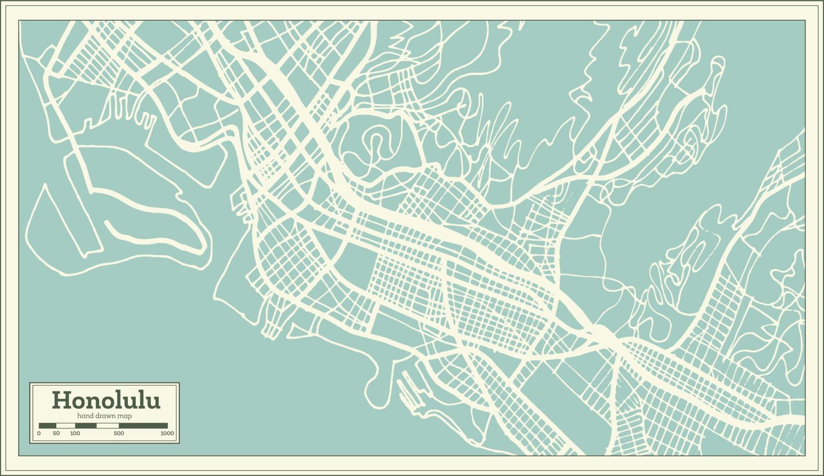 Honolulu USA City Map in Retro Style. Outline Map. vector