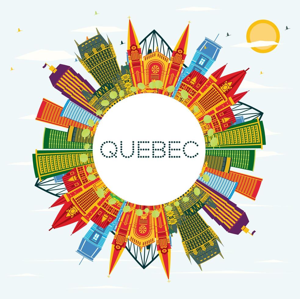 Quebec Canada City Skyline with Color Buildings, Blue Sky and Copy Space. vector