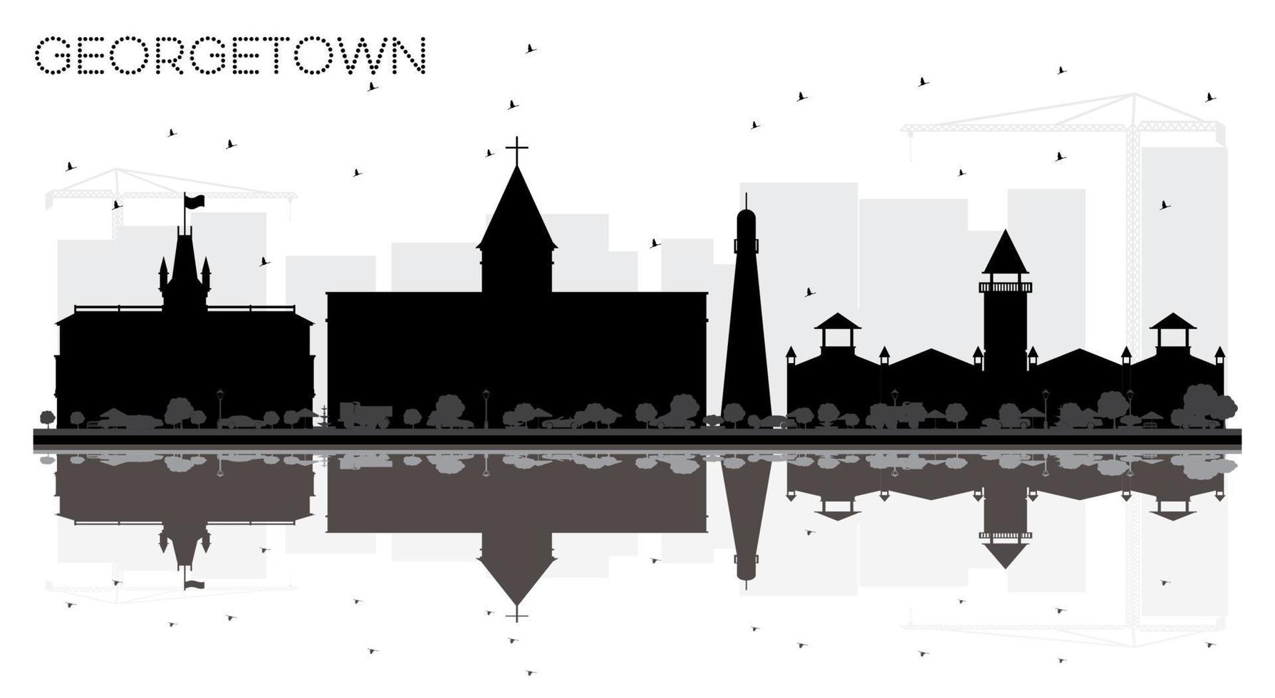 Georgetown Guyana City skyline black and white silhouette. vector