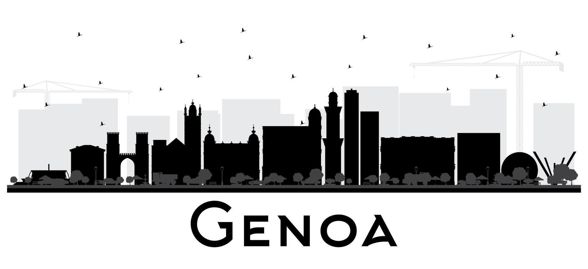 Genoa Italy City Skyline with Black Buildings Isolated on White. vector