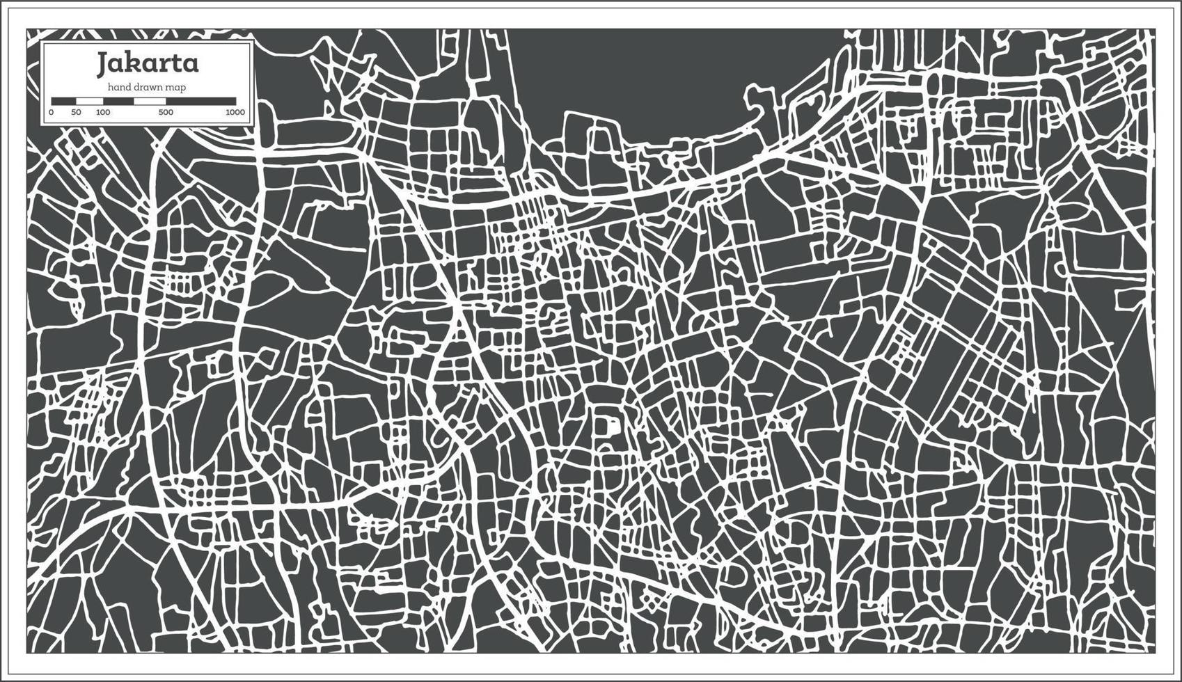 Jakarta Indonesia City Map in Retro Style. Outline Map. vector