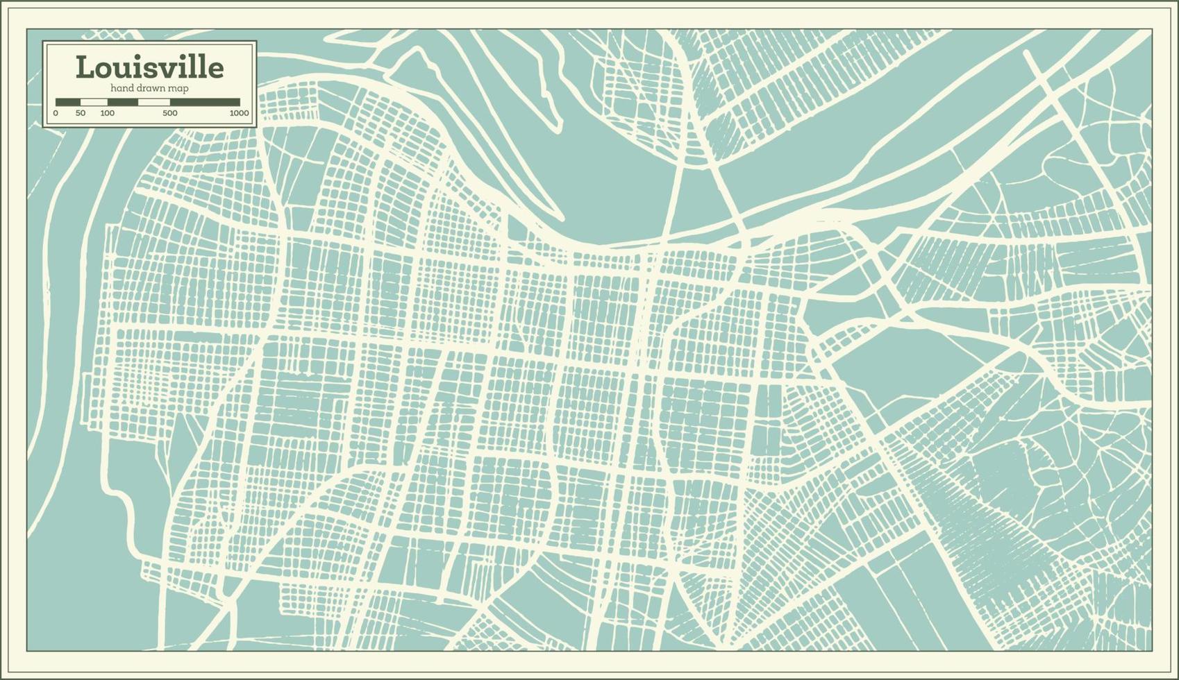 mapa de la ciudad de louisville kentucky usa en estilo retro. esquema del mapa. vector