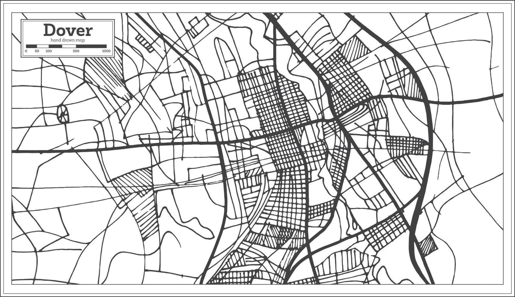 mapa de la ciudad de dover delaware usa en estilo retro. esquema del mapa. vector