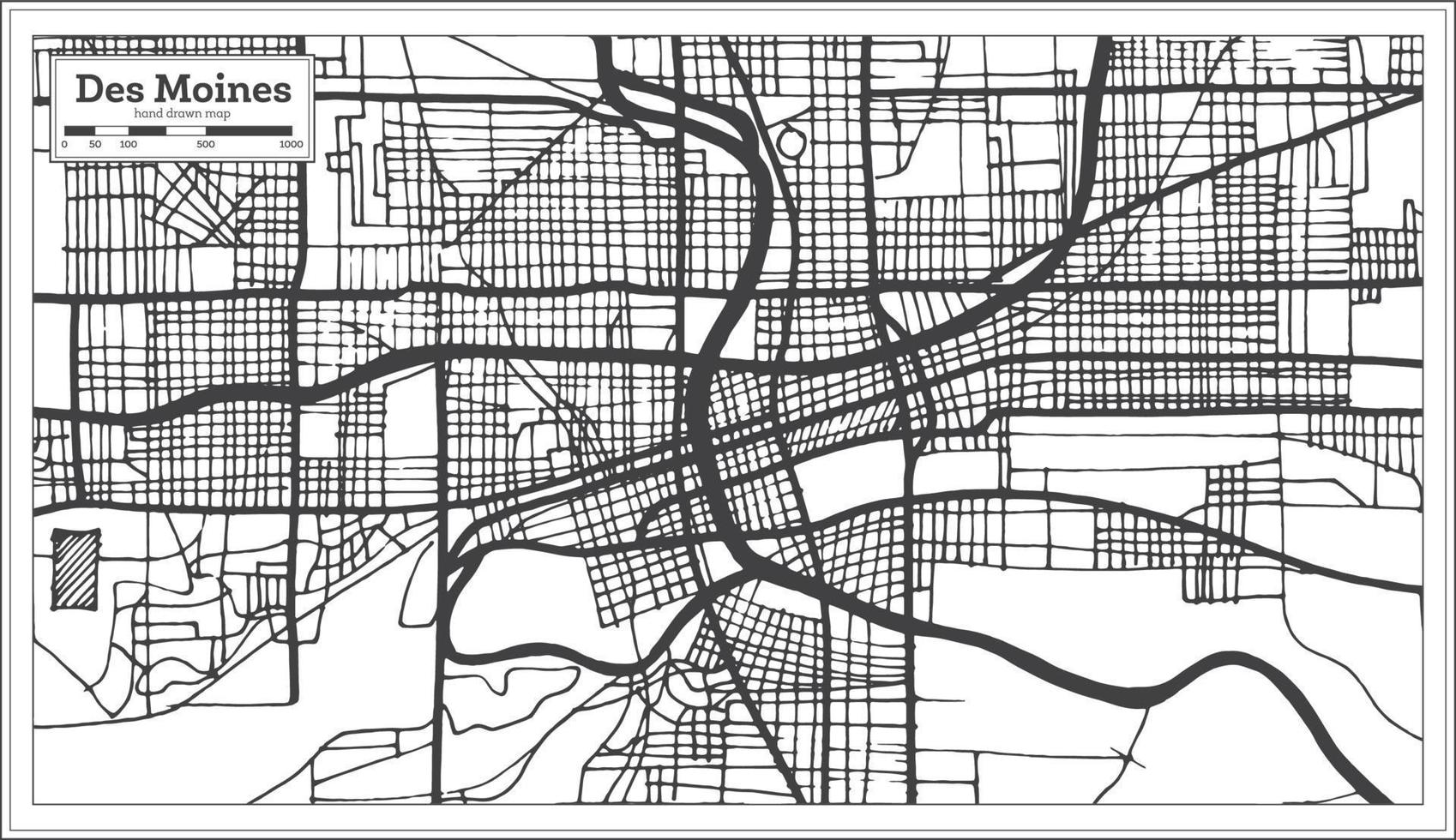 mapa de la ciudad de des moines usa en estilo retro. esquema del mapa. vector