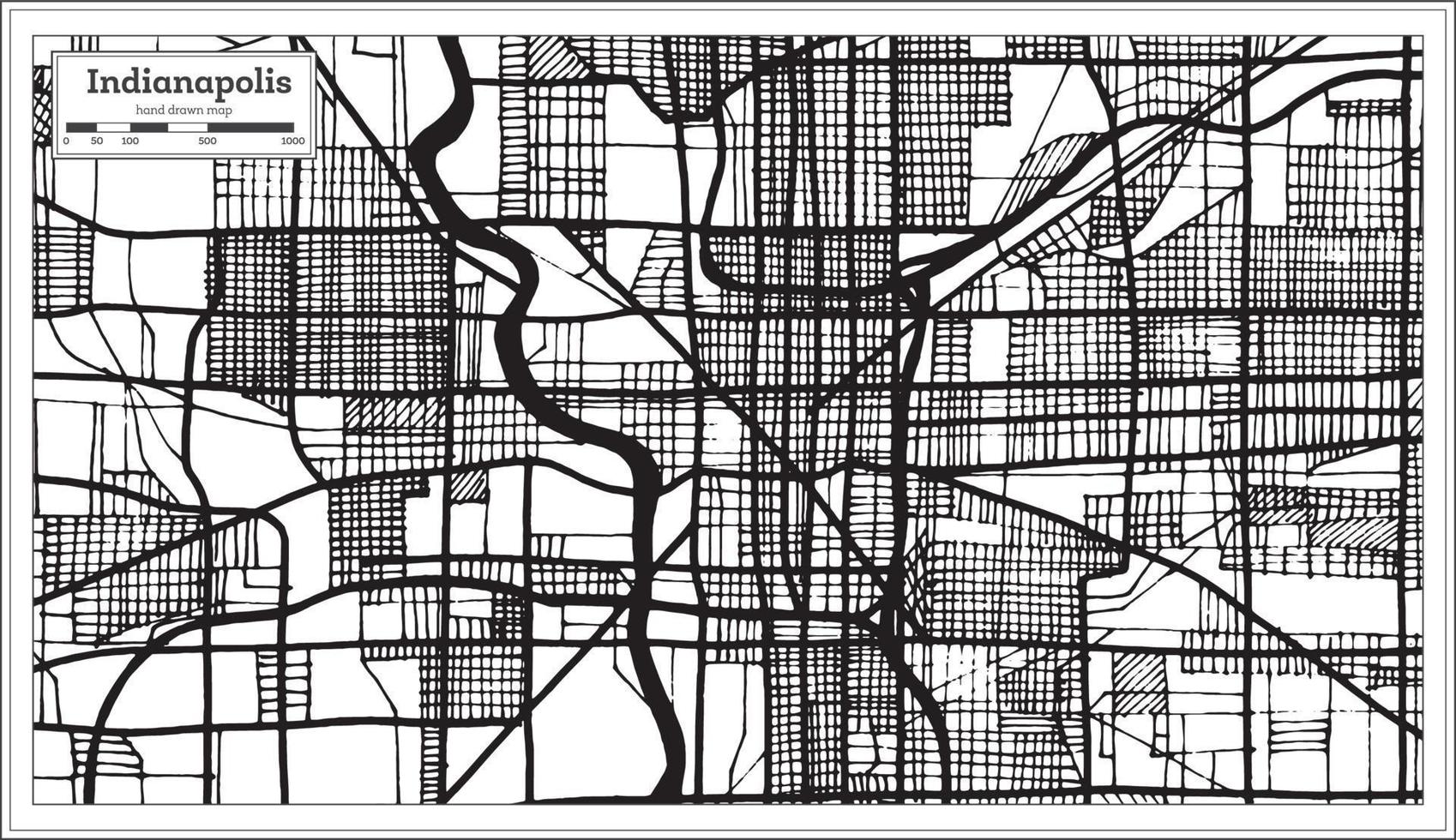 mapa de la ciudad de indianápolis usa en color blanco y negro de estilo retro. esquema del mapa. vector