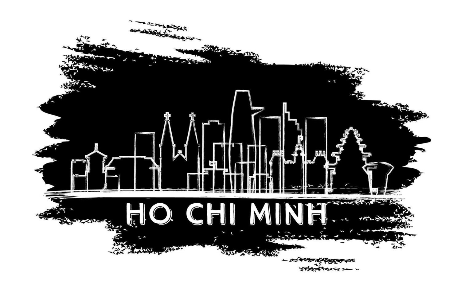 silueta del horizonte de la ciudad de ho chi minh vietnam. boceto dibujado a mano. vector