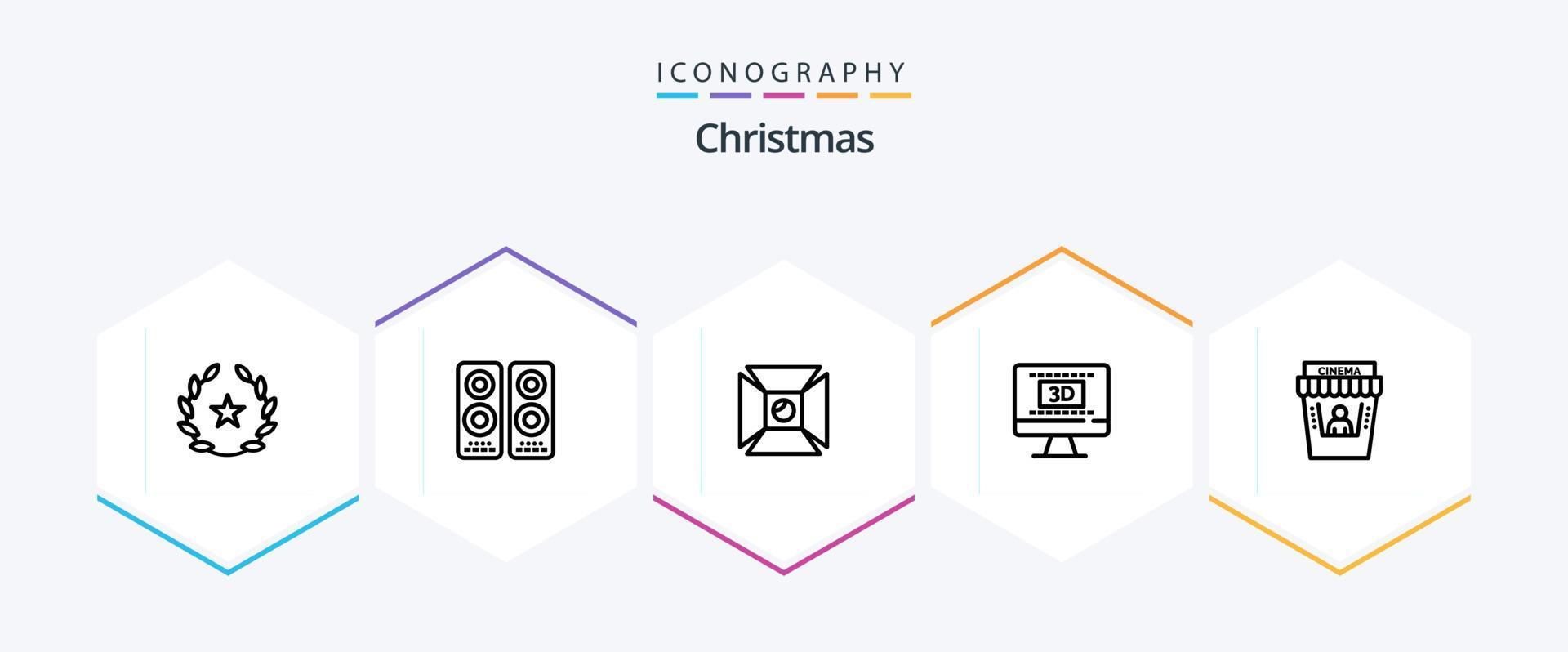 paquete de iconos de navidad de 25 líneas que incluye película. en línea. enfocar. película. cine vector