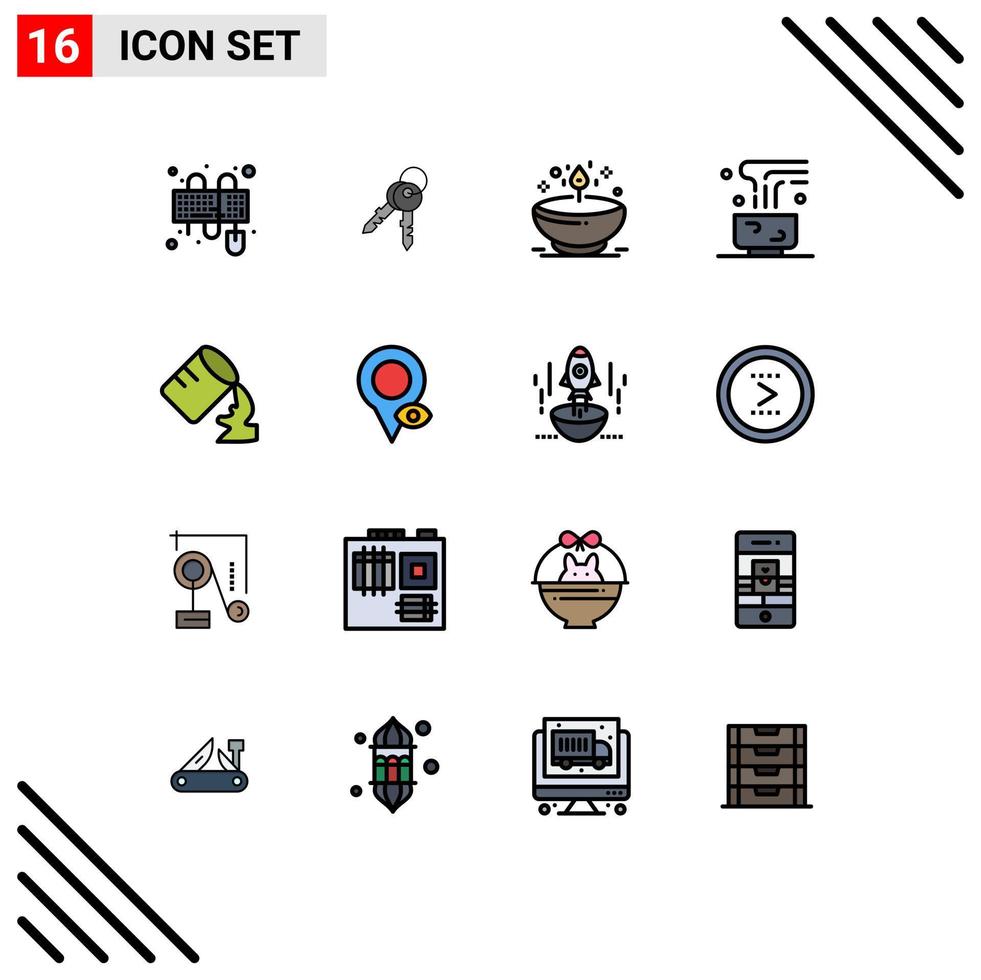 16 User Interface Flat Color Filled Line Pack of modern Signs and Symbols of mug food and restaurant diya food light Editable Creative Vector Design Elements