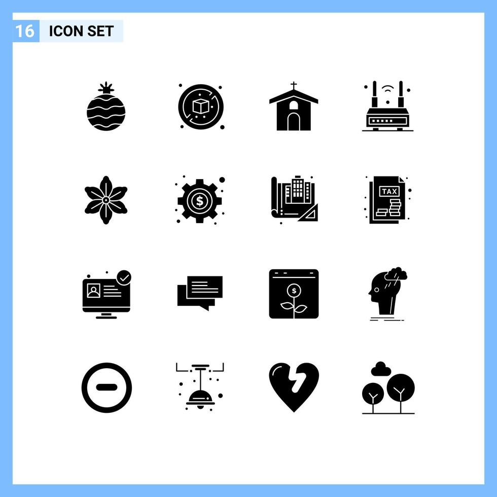 16 Creative Icons Modern Signs and Symbols of nature flower cross wireless technology Editable Vector Design Elements