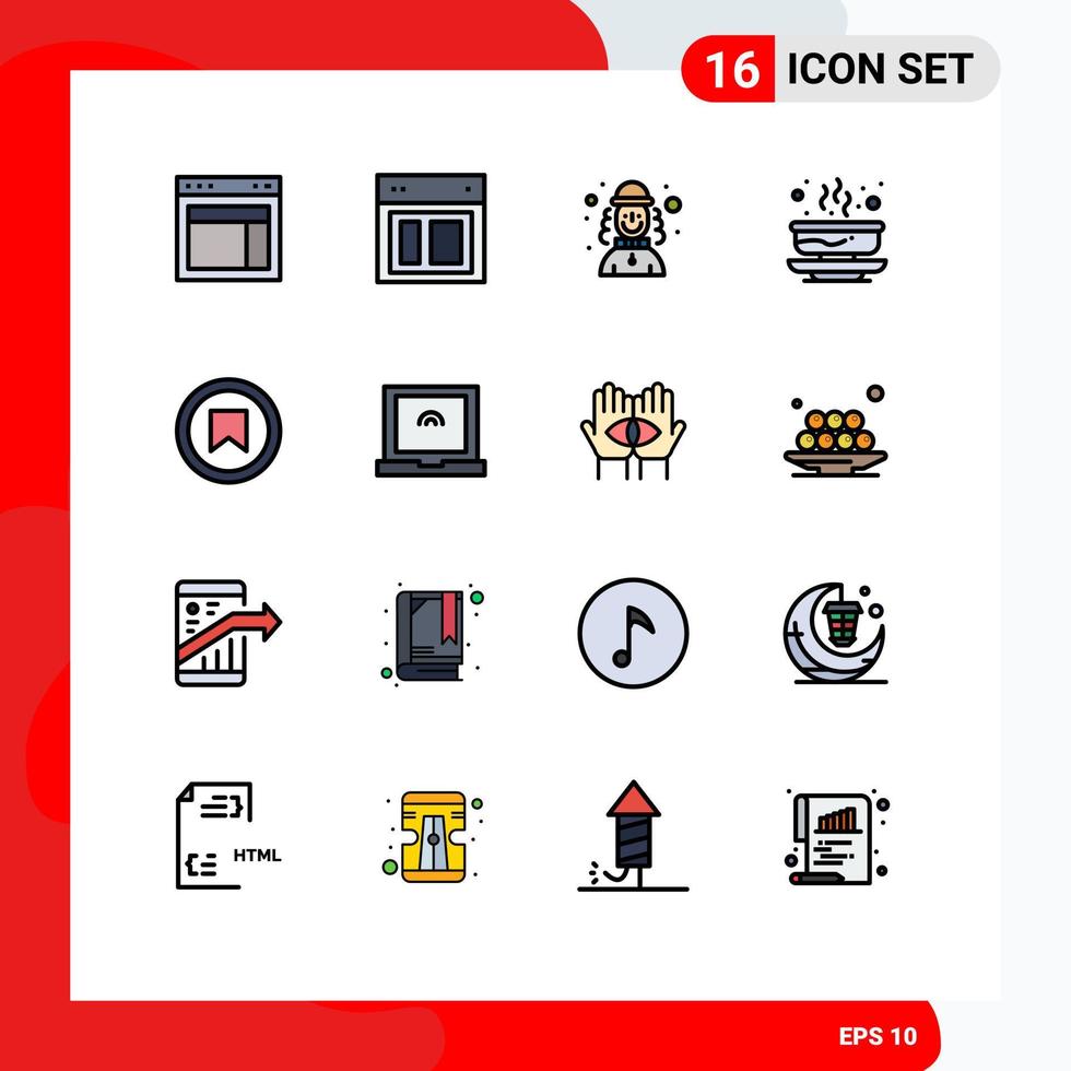 Stock Vector Icon Pack of 16 Line Signs and Symbols for user plus hat interface food Editable Creative Vector Design Elements