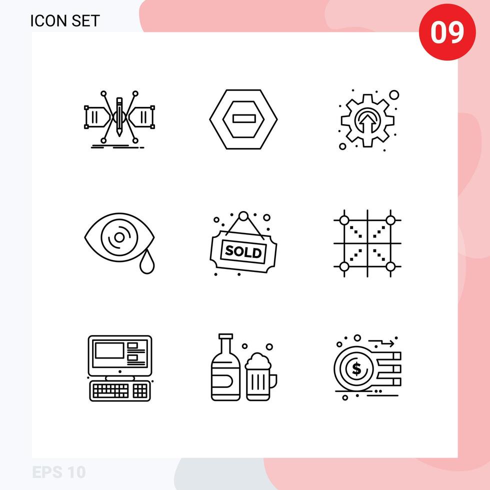 conjunto de pictogramas de 9 contornos simples de elementos de diseño vectorial editables del mecanismo ocular de datos de lágrimas de la casa vector