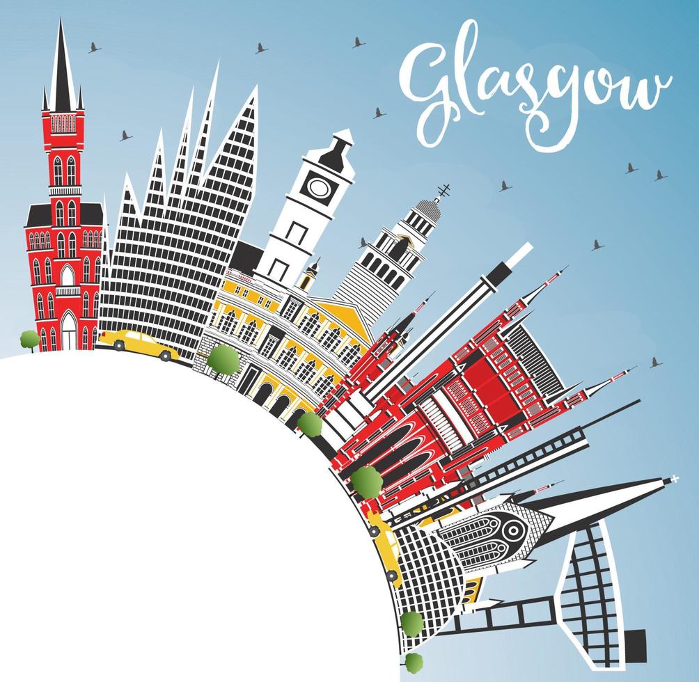 horizonte de la ciudad de glasgow escocia con edificios de color, cielo azul y espacio de copia. vector