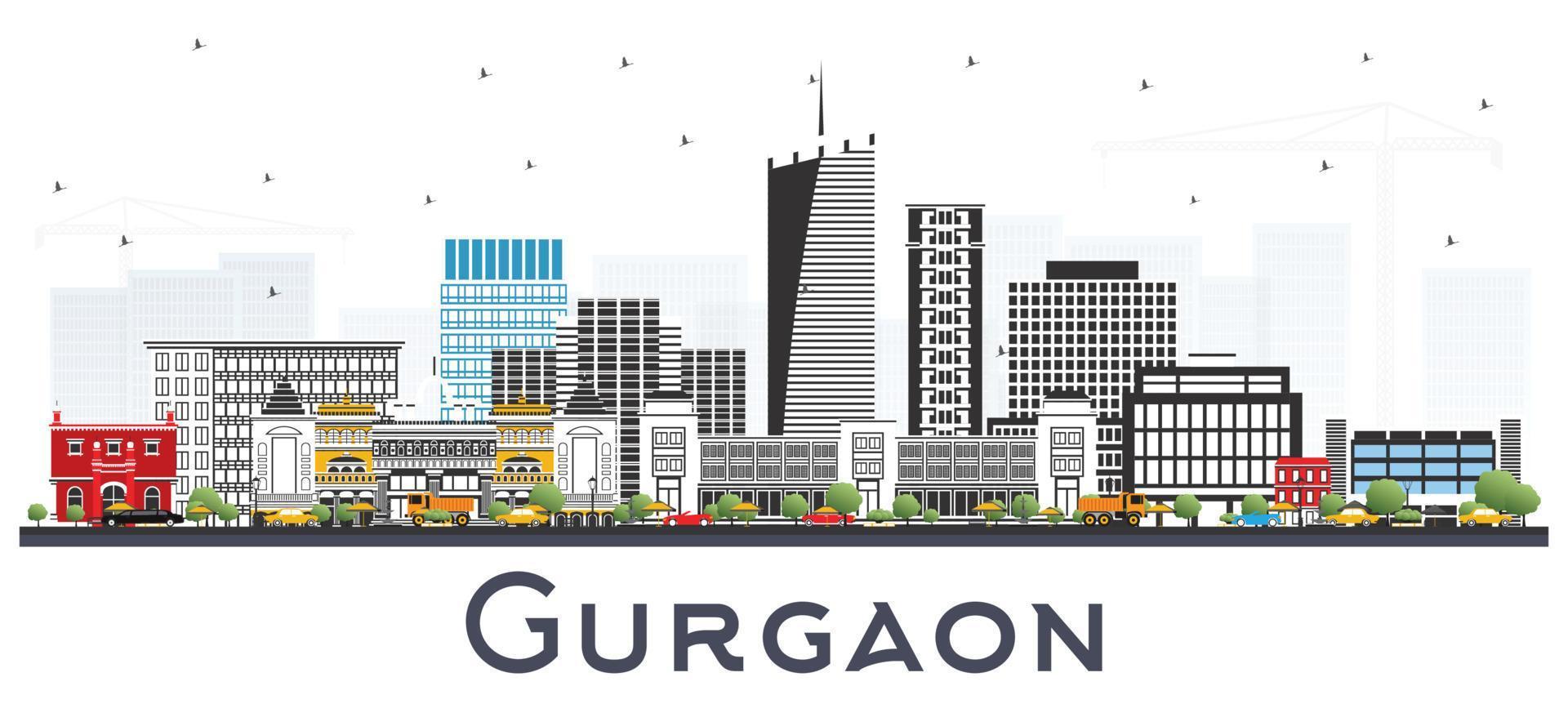 horizonte de la ciudad de gurgaon india con edificios grises aislados en blanco. vector