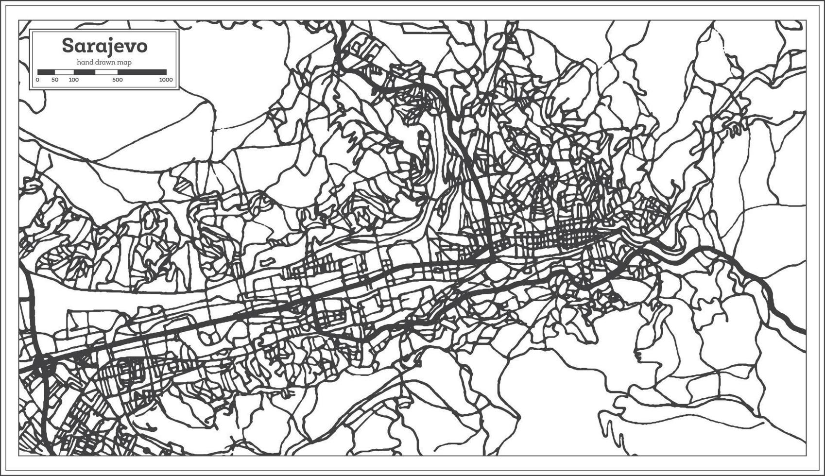 Sarajevo Bosnia and Herzegovina City Map in Retro Style. Outline Map. vector
