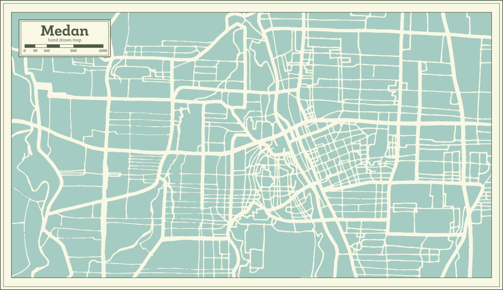 mapa de la ciudad de medan indonesia en estilo retro. esquema del mapa. vector